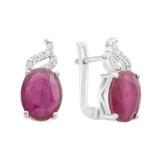 Серебряные серьги с рубином 7.97ct, фианитами