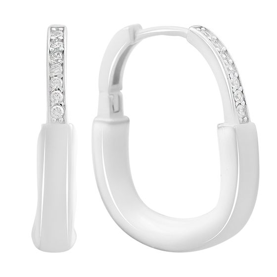 Серебряные серьги с емаллю, фианитами