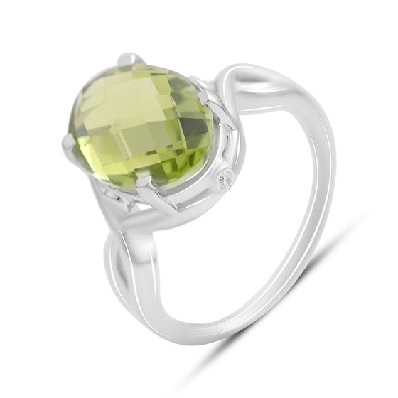 Серебряное кольцо с хризолітом 6.56ct, фианитами