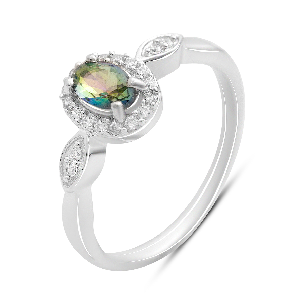 Серебряное кольцо с мистик топазом, фианитами