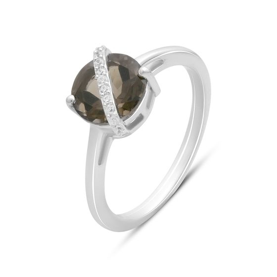 Серебряное кольцо с раухтопазом (дымчатым кварцем) 1.841ct, фианитами