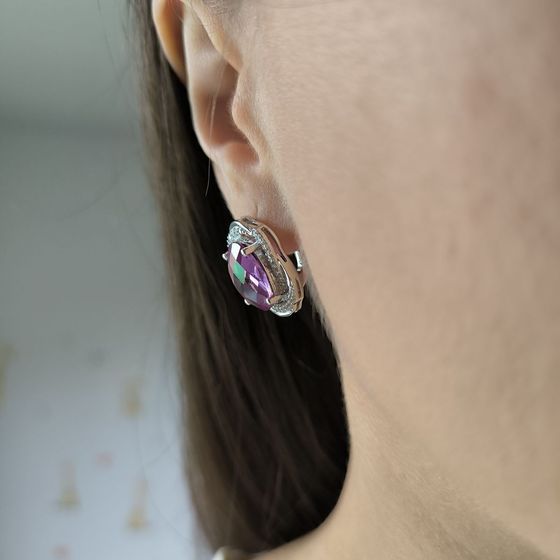 Серебряные серьги с александритом 16.513ct, фианитами
