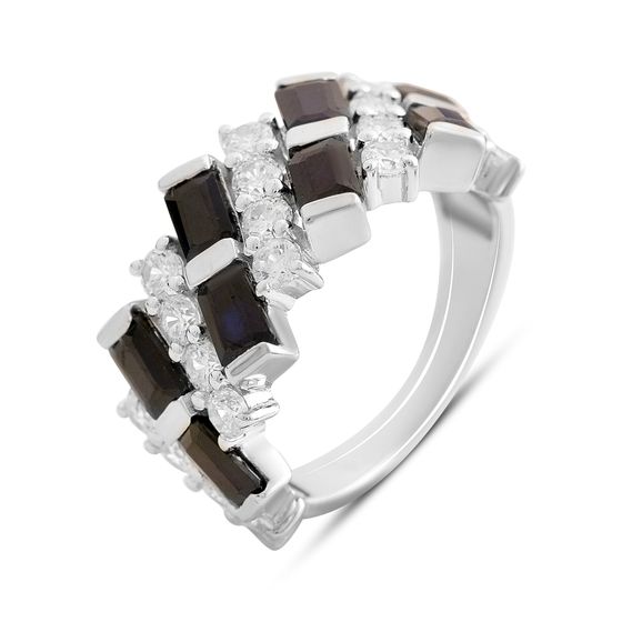 Серебряное кольцо с сапфиром 5.625ct, фианитами