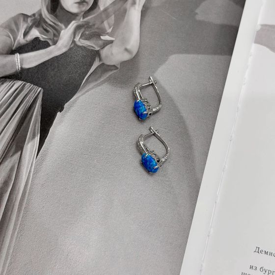 Серебряные серьги с опалом, фианитами