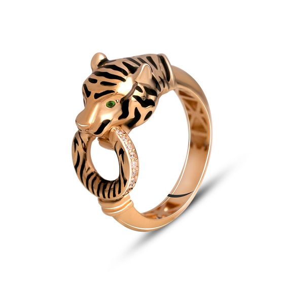 Золотое кольцо с фианитами 0.2ct, емаллю