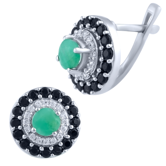 Серебряные серьги с изумрудом 2.622ct, сапфиром