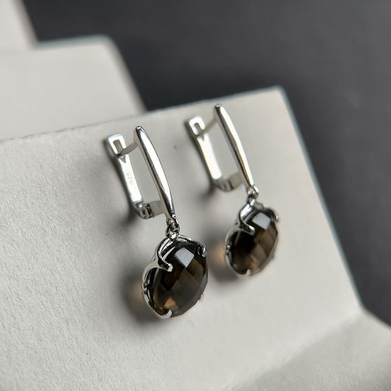 Серебряные серьги с раухтопазом (дымчатым кварцем) 8.775ct