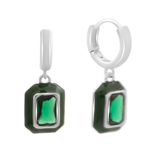 Серебряные серьги с фианитами, емаллю