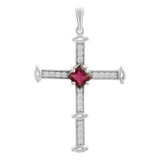 Серебряный крестик с рубином 1.53ct, фианитами