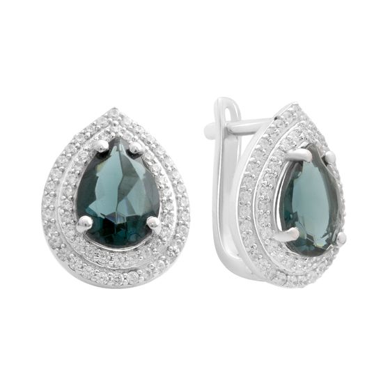 Серебряное кольцо с топазом Лондон Блю 2.213ct, фианитами