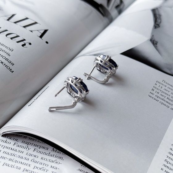 Серебряные серьги с сапфиром 14.84ct, фианитами