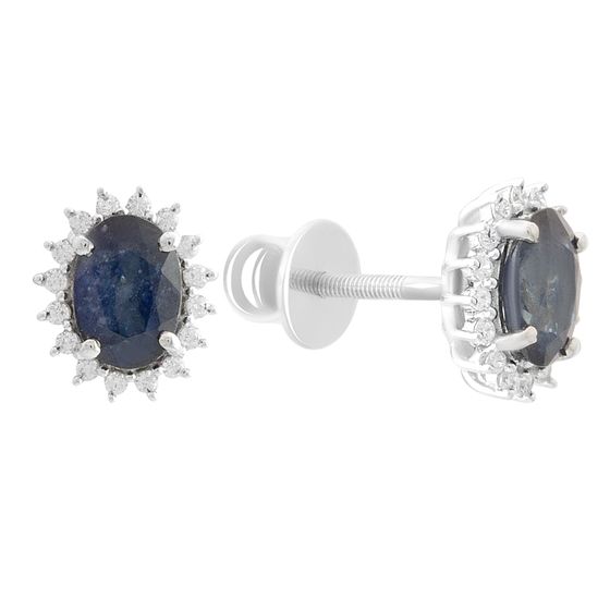 Серебряные серьги с сапфиром 2.342ct, фианитами