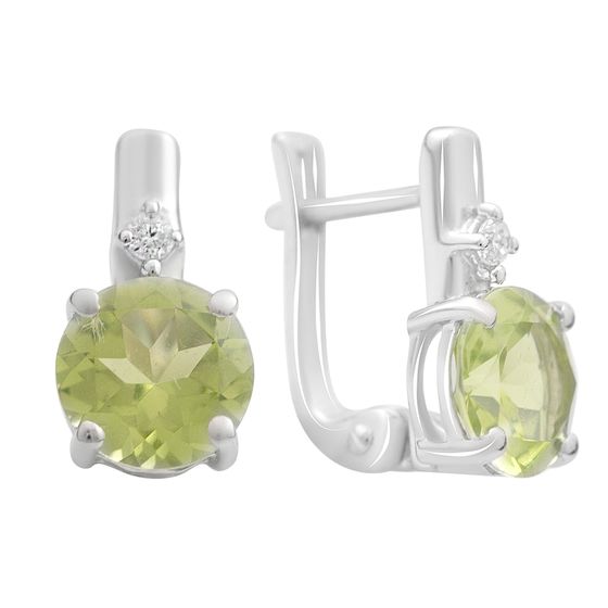 Серебряные серьги с хризолітом 3.812ct, фианитами