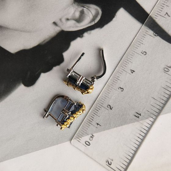 Серебряные серьги с сапфиром nano 4.37ct, фианитами