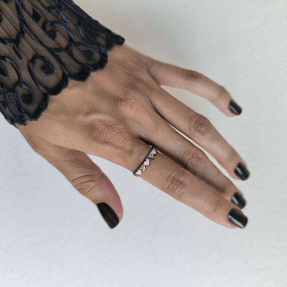 Серебряное кольцо с емаллю, фианитами