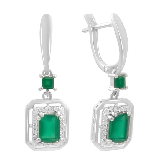 Серебряные серьги с агатом 2.617ct, фианитами