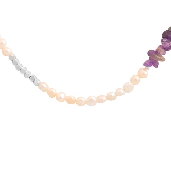 Серебряное колье с жемчугом барочным, аметистом