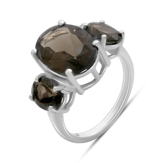 Серебряное кольцо с раухтопазом (дымчатым кварцем) 7.29ct, фианитами