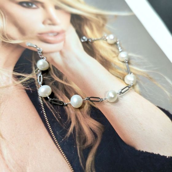 Серебряный браслет с жемчугом барочным