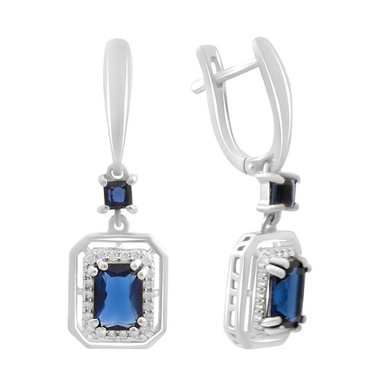 Серебряные серьги с сапфиром nano 2.947ct, фианитами