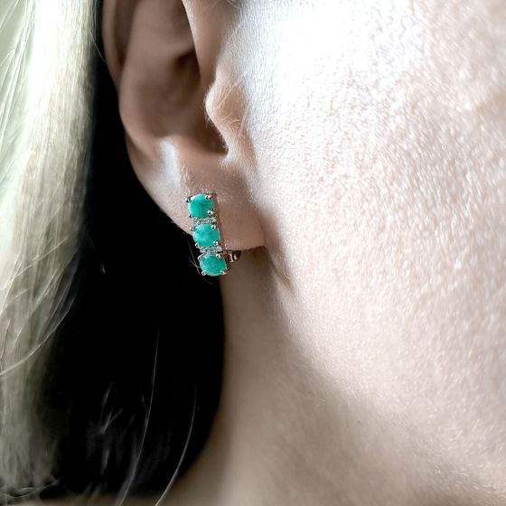 Серебряные серьги с изумрудом 2.006ct, фианитами