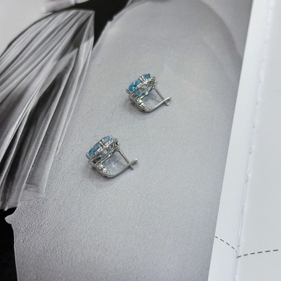 Серебряные серьги с топазом 13.49ct, фианитами