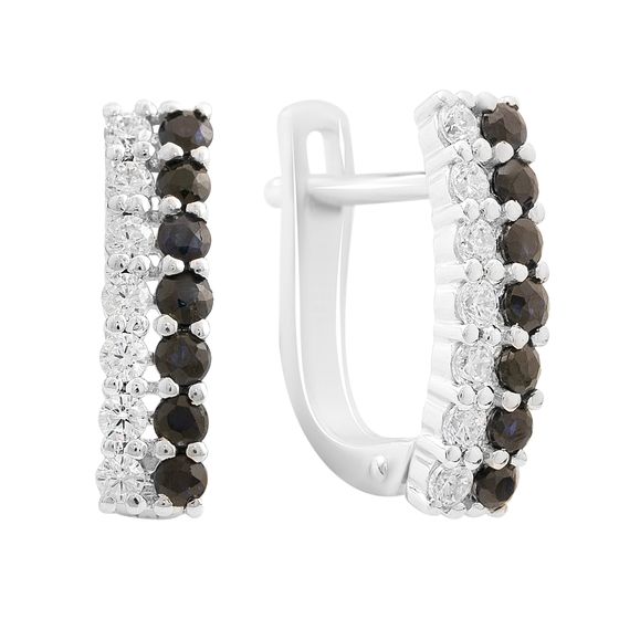 Серебряные серьги с сапфиром 1.434ct, фианитами