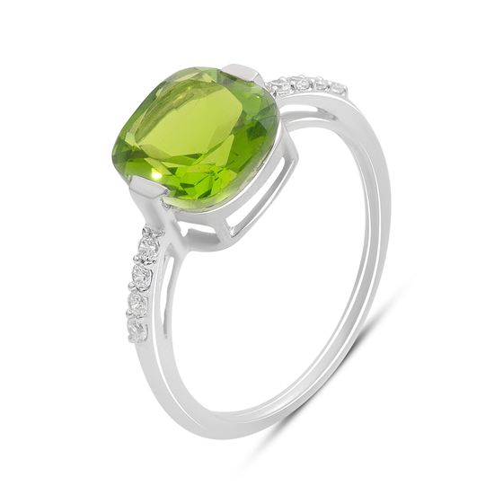 Серебряное кольцо с хризолітом 2.47ct, фианитами