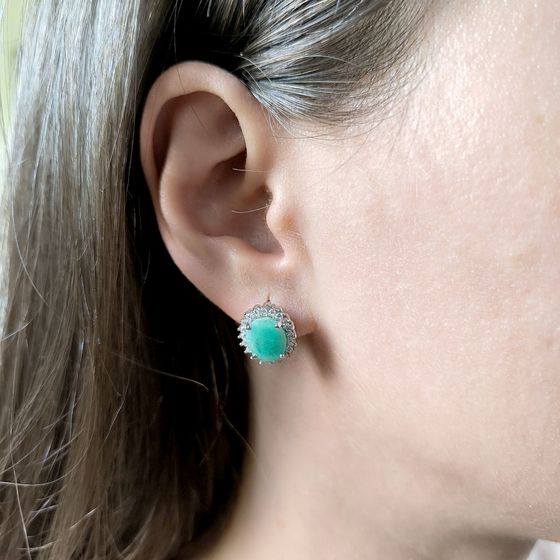 Серебряные серьги с изумрудом 5.79ct, фианитами