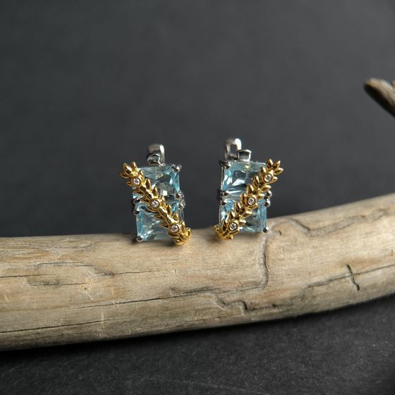 Серебряные серьги с топазом, фианитами