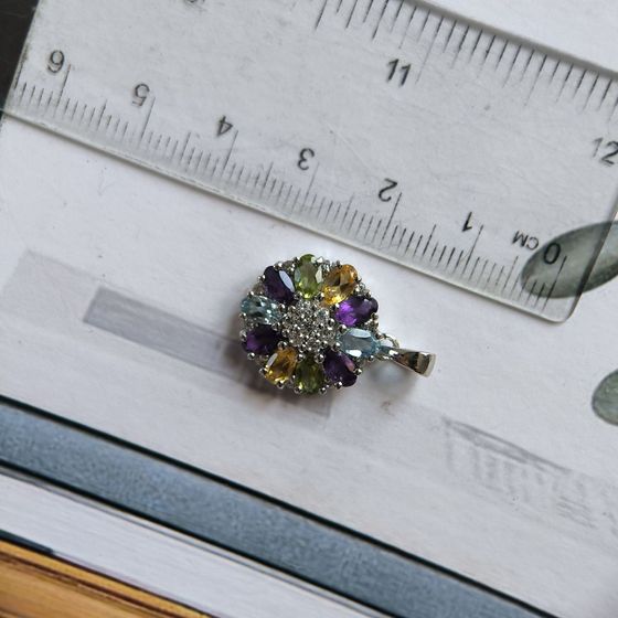 Серебряная подвеска с аметистом 3.087ct, цитрином, хризолітом, топазом