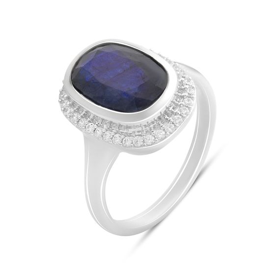 Серебряное кольцо с сапфиром 5.835ct, фианитами