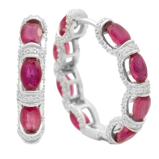 Серебряные серьги с рубином 14.169ct, фианитами