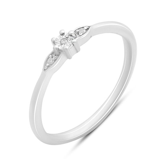 Серебряное кольцо с бриллиантом, фианитами