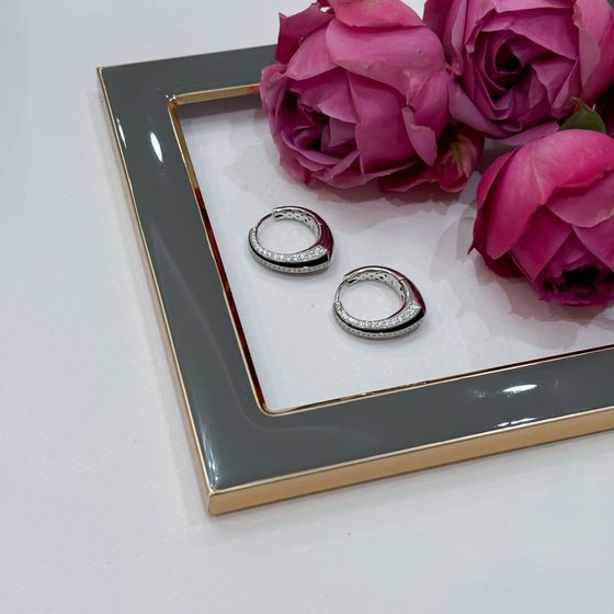 Серебряные серьги с фианитами, емаллю