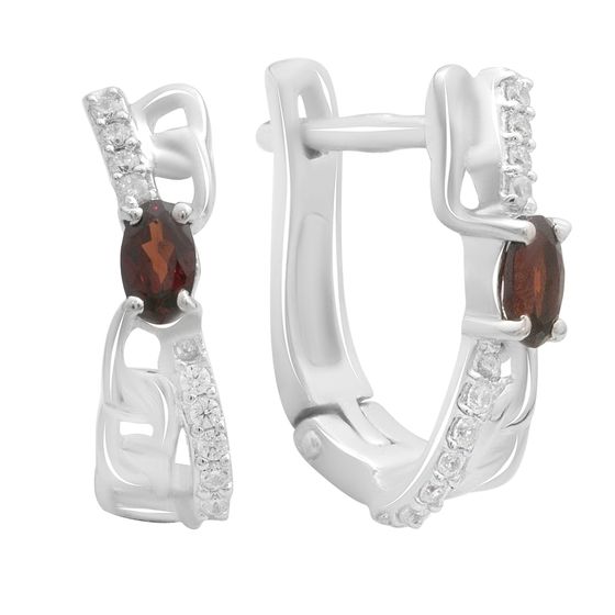 Серебряные серьги с гранатом 0.913ct, фианитами