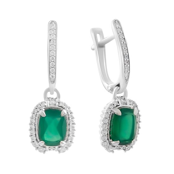 Серебряные серьги с агатом 3.132ct, фианитами
