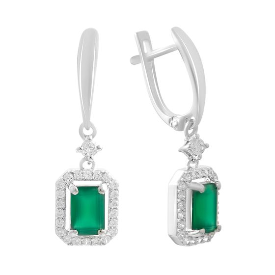 Серебряные серьги с агатом 3.036ct, фианитами