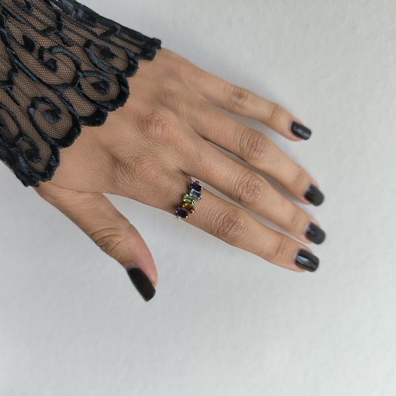 Серебряное кольцо с аметистом 1.55ct, цитрином, хризолітом, топазом