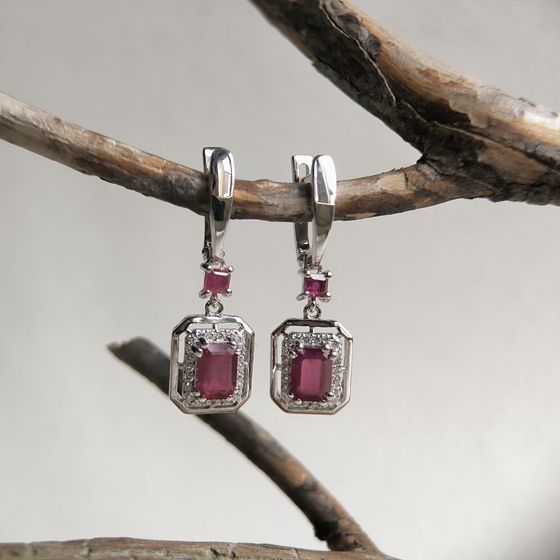 Серебряные серьги с рубином 1.717ct