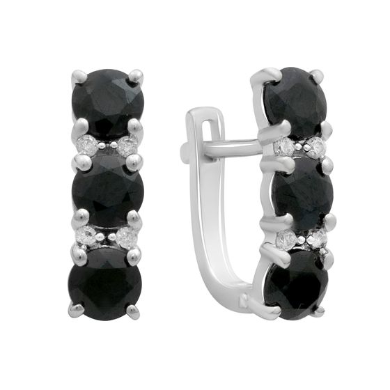 Серебряные серьги с сапфиром 4.073ct, фианитами