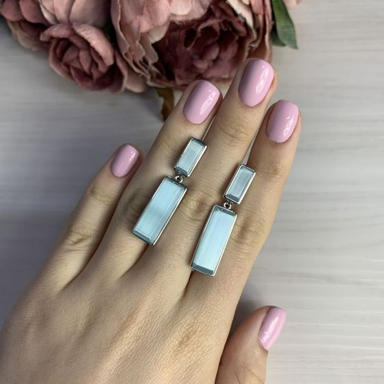 Серебряные серьги с кошачьим глазом