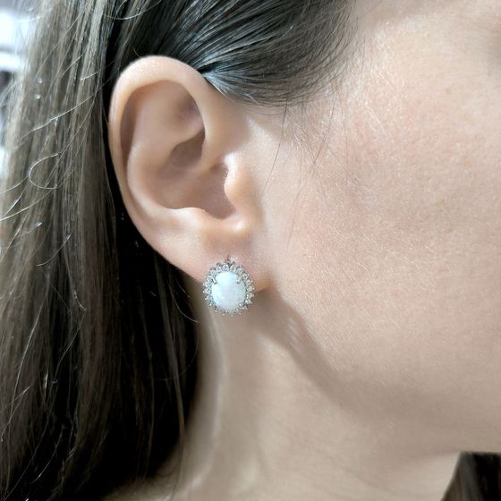 Серебряные серьги с опалом, фианитами