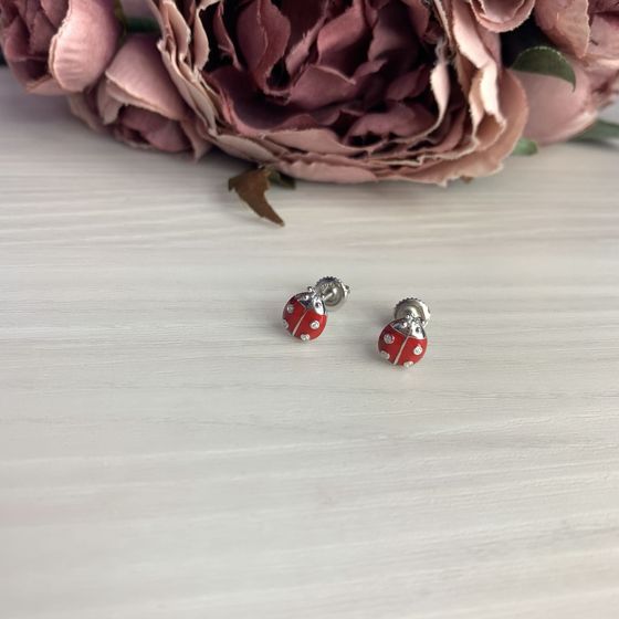 Серебряные серьги с емаллю, фианитами