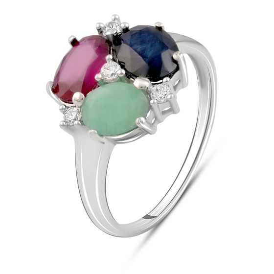 Серебряное кольцо с сапфиром, изумрудом, рубином
