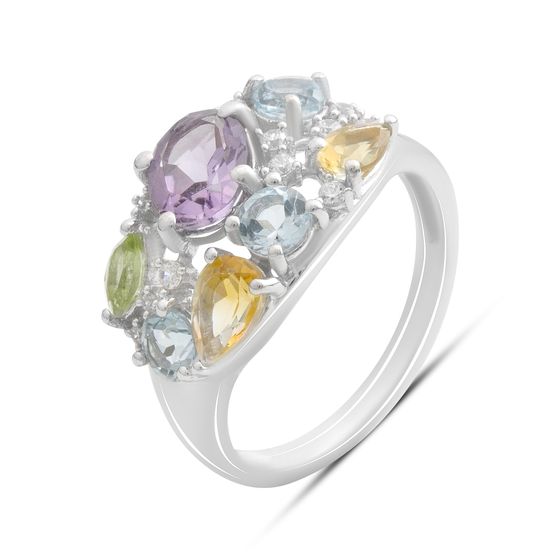 Серебряное кольцо с аметистом 2.902ct, цитрином, хризолітом, топазом