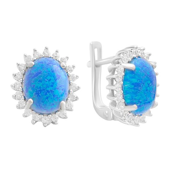 Серебряные серьги с опалом, фианитами