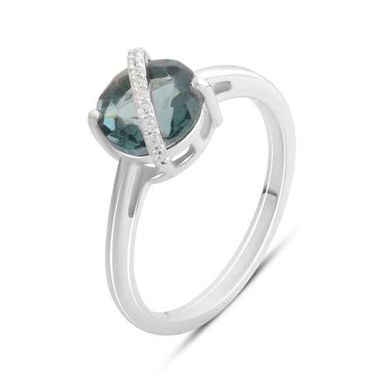 Серебряное кольцо с топазом Лондон Блю 1.841ct, фианитами