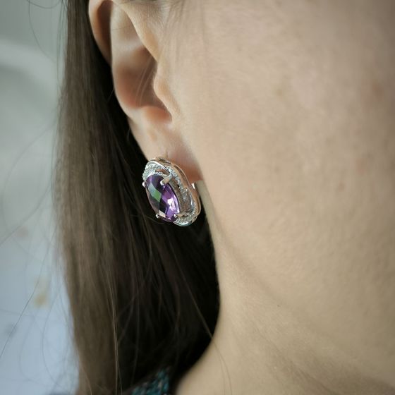 Серебряные серьги с аметистом 10.688ct