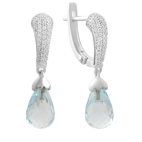 Серебряные серьги с топазом 9.364ct, фианитами